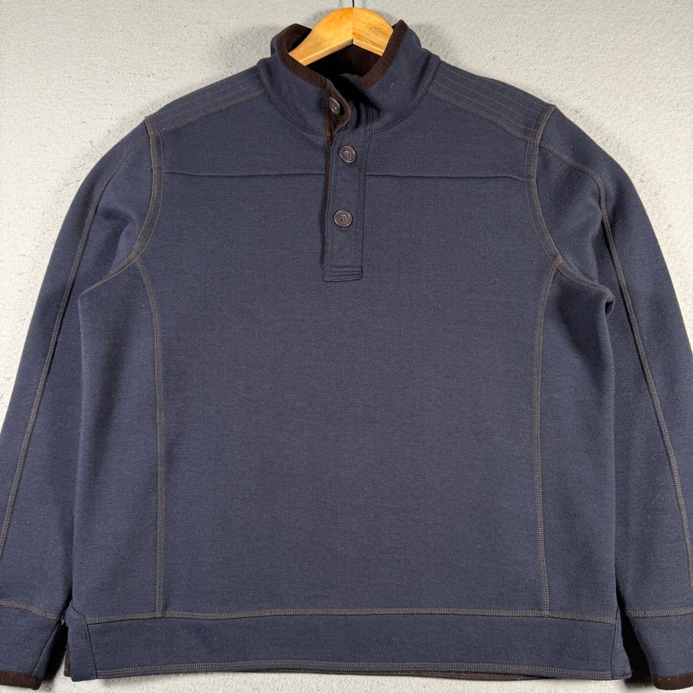 Carbon2Cobalt Mens Navy Blue Quarter Button‎ Mock Neck Sweater 144284 Medium